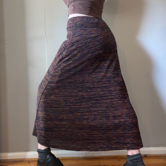 Whimsigoth Multicolored Neutral Midi Length Skirt  Double-Layered Medium Skirt - Picture 3 of 6